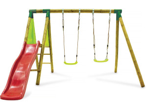 Wooden swing "Balanga" - With 1 slide and 2 swings.