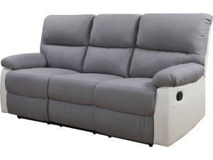 LINCOLN RECLINER SOFA -  3-SEATER - WHITE/LIGHT GREY