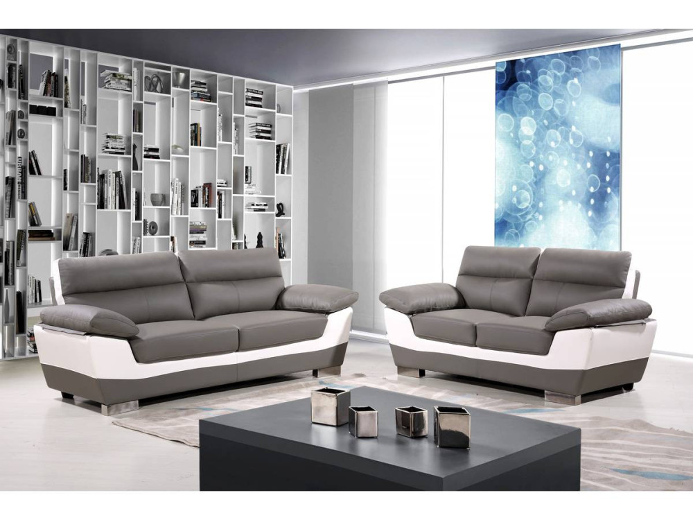 Engineered leather sofa / PVC "DALLAS" - 2 seats - Grey / White