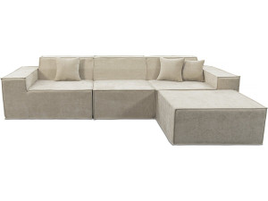 Modular sofa with ottoman in textured fabric "Lusso" - 4 seater - Beige