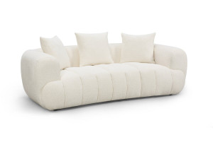 Straight "Bubble" Style Sofa in "La Fayette" Textured Fabric - 3-Seater - Cream