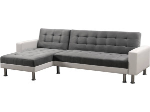 Convertible Angled Corner Sofa "Theo" - White and Grey - 4 places