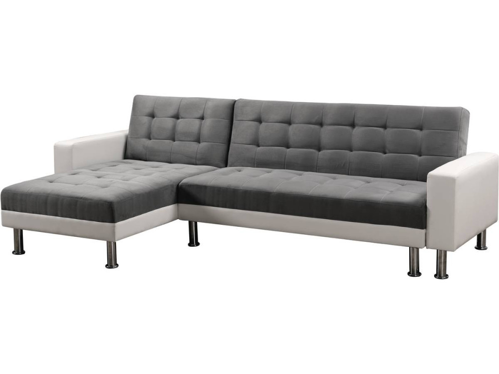 Convertible Angled Corner Sofa "Theo" - White and Grey - 4 places