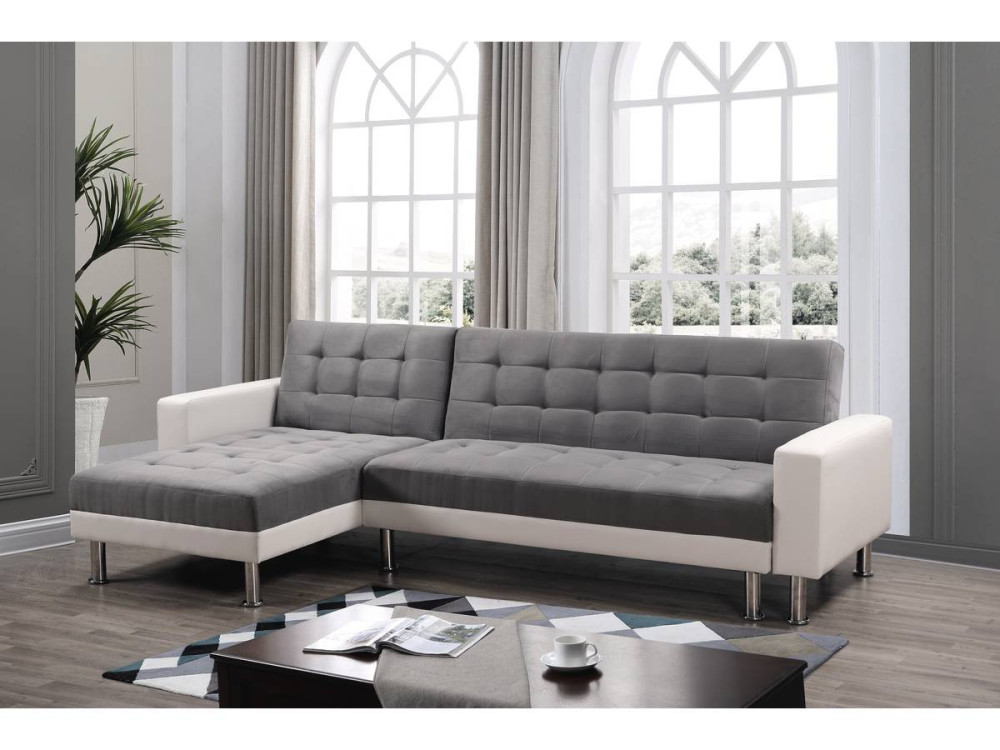 Convertible Angled Corner Sofa "Theo" - White and Grey - 4 places