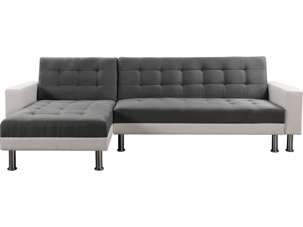 Convertible Angled Corner Sofa "Theo" - White and Grey - 4 places