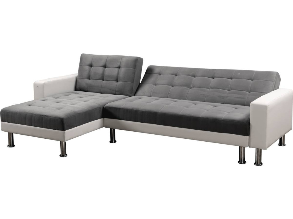 Convertible Angled Corner Sofa "Theo" - White and Grey - 4 places