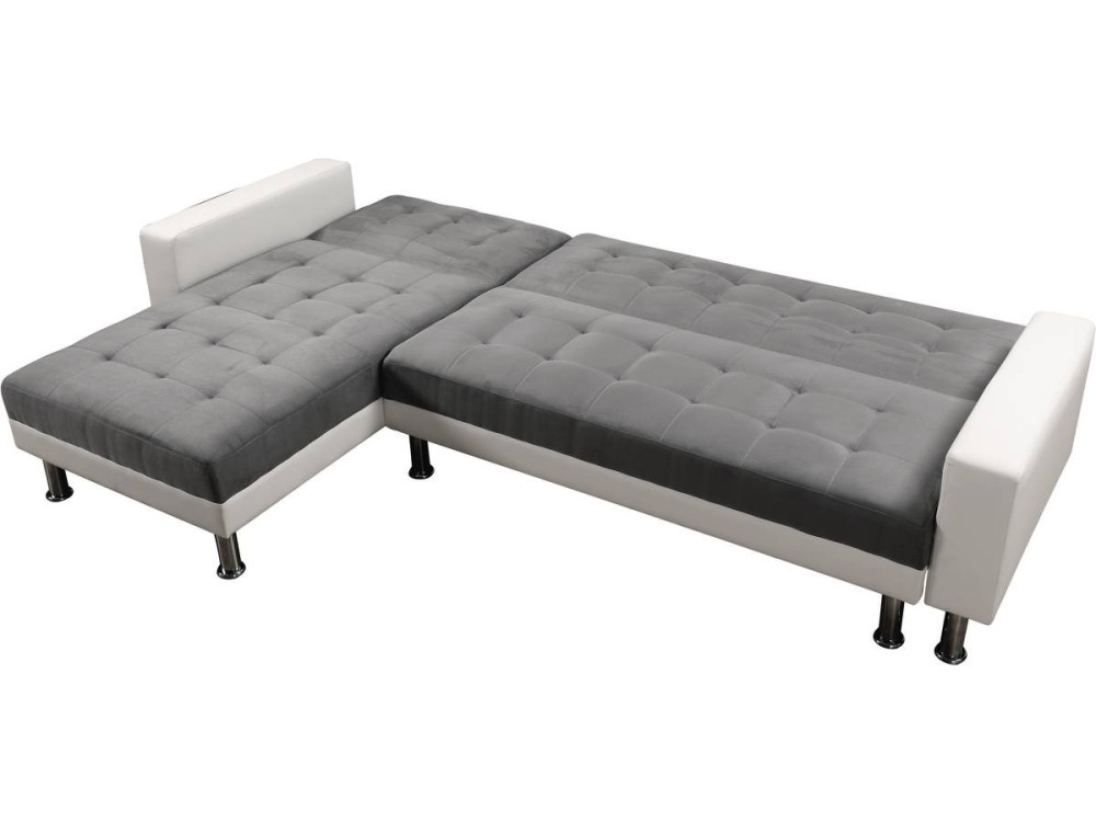 Convertible Angled Corner Sofa "Theo" - White and Grey - 4 places