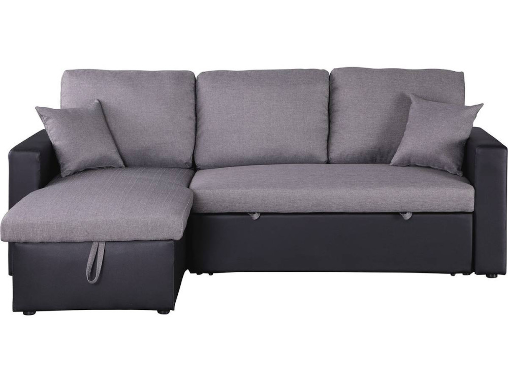 Convertible corner sofa "Alain" with storage space - 221 x 145 x 85 cm - 3 seater- Grey / Black