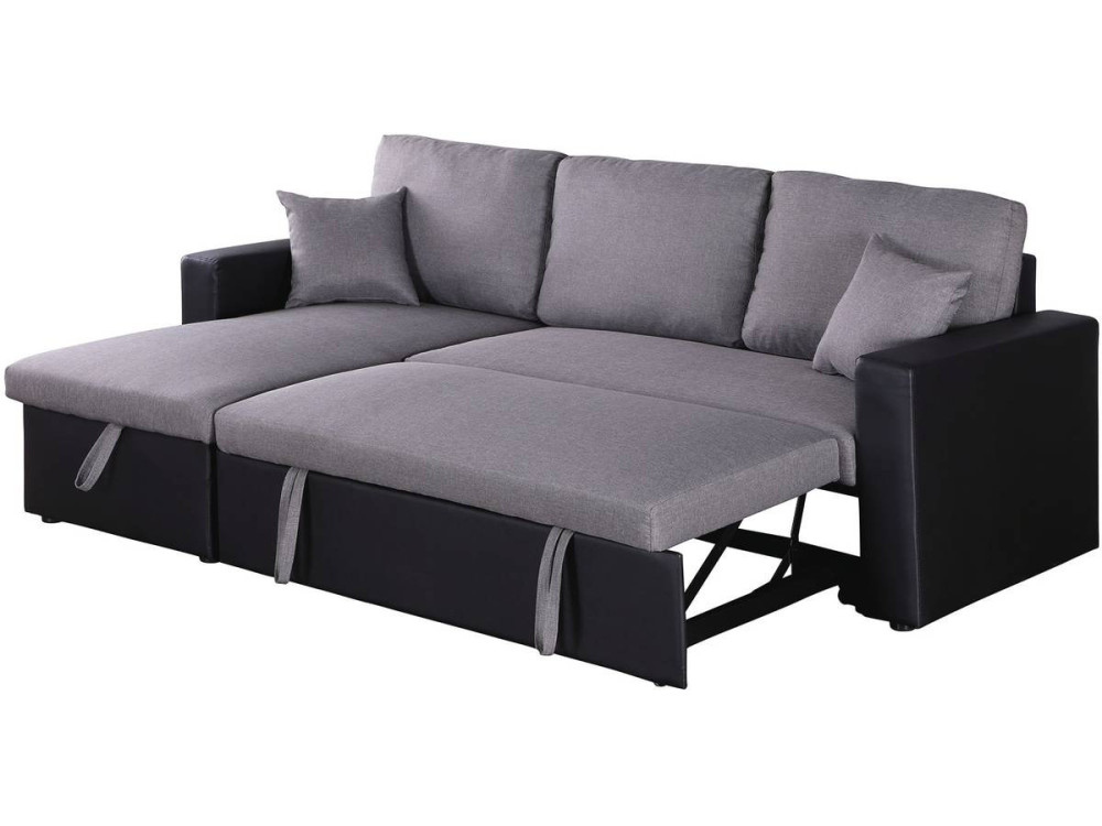 Convertible corner sofa "Alain" with storage space - 221 x 145 x 85 cm - 3 seater- Grey / Black
