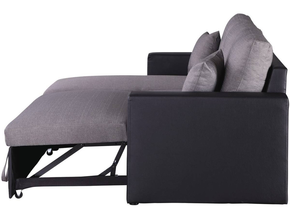 Convertible corner sofa "Alain" with storage space - 221 x 145 x 85 cm - 3 seater- Grey / Black