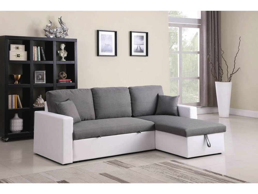 Convertible corner sofa "Alain" with storage space - 221 x 145 x 85 cm - 3 seater-sofa - Grey / White