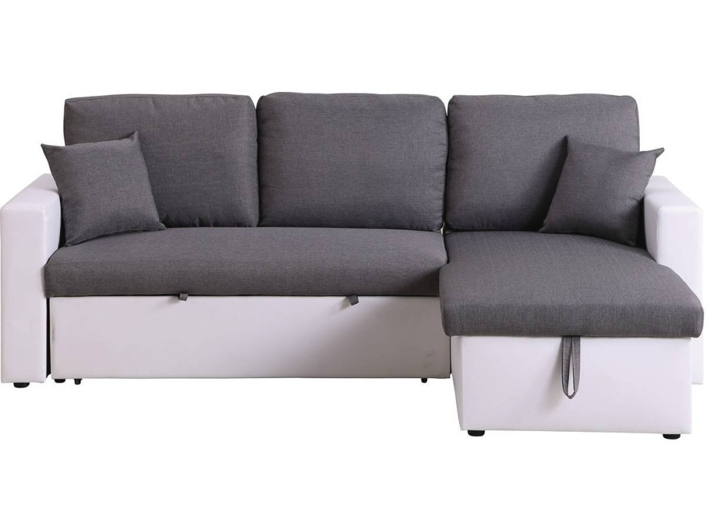 Convertible corner sofa "Alain" with storage space - 221 x 145 x 85 cm - 3 seater-sofa - Grey / White