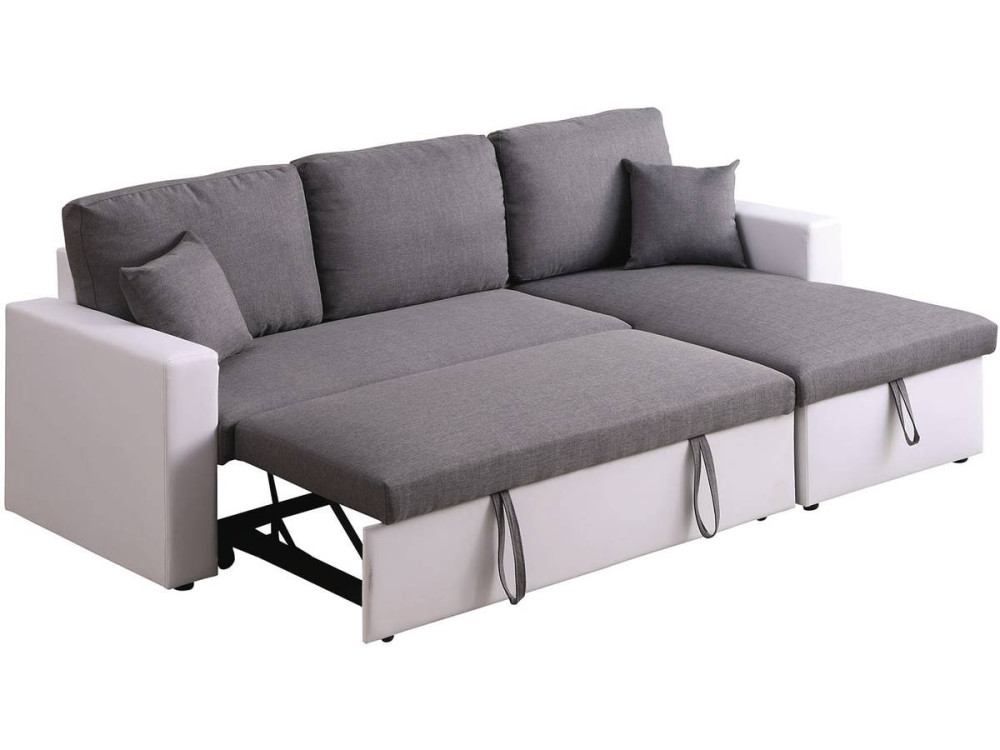 Convertible corner sofa "Alain" with storage space - 221 x 145 x 85 cm - 3 seater-sofa - Grey / White