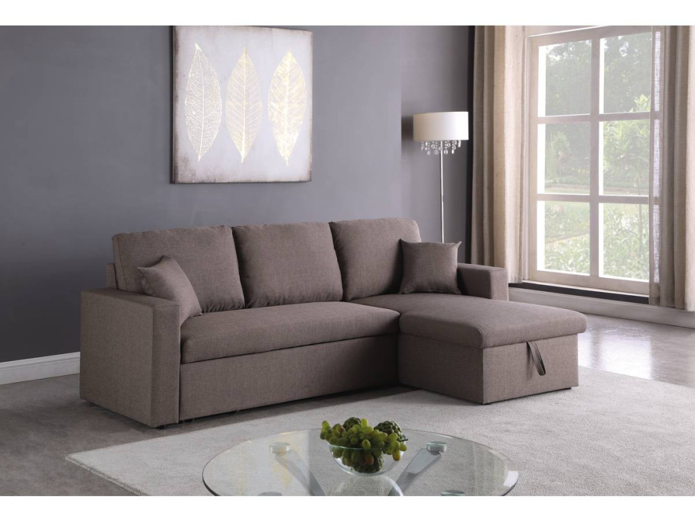 Convertible corner sofa "Alain" with storage space - 221 x 145 x 85 cm - 3 seater- Taupe colour