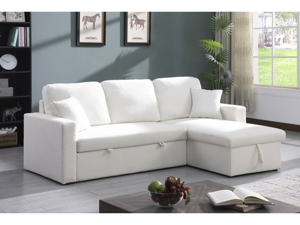 Alain convertible/reversible corner sofa with storage - 3 seats - Bouclettes - White