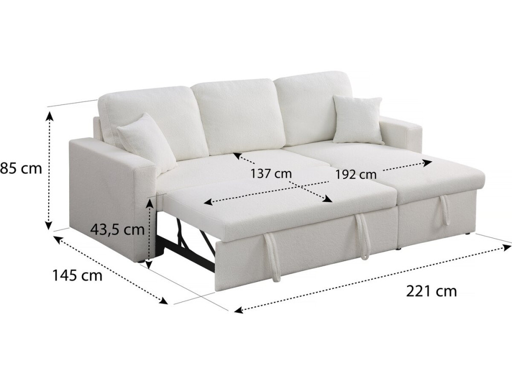 Alain convertible/reversible corner sofa with storage - 3 seats - Bouclettes - White