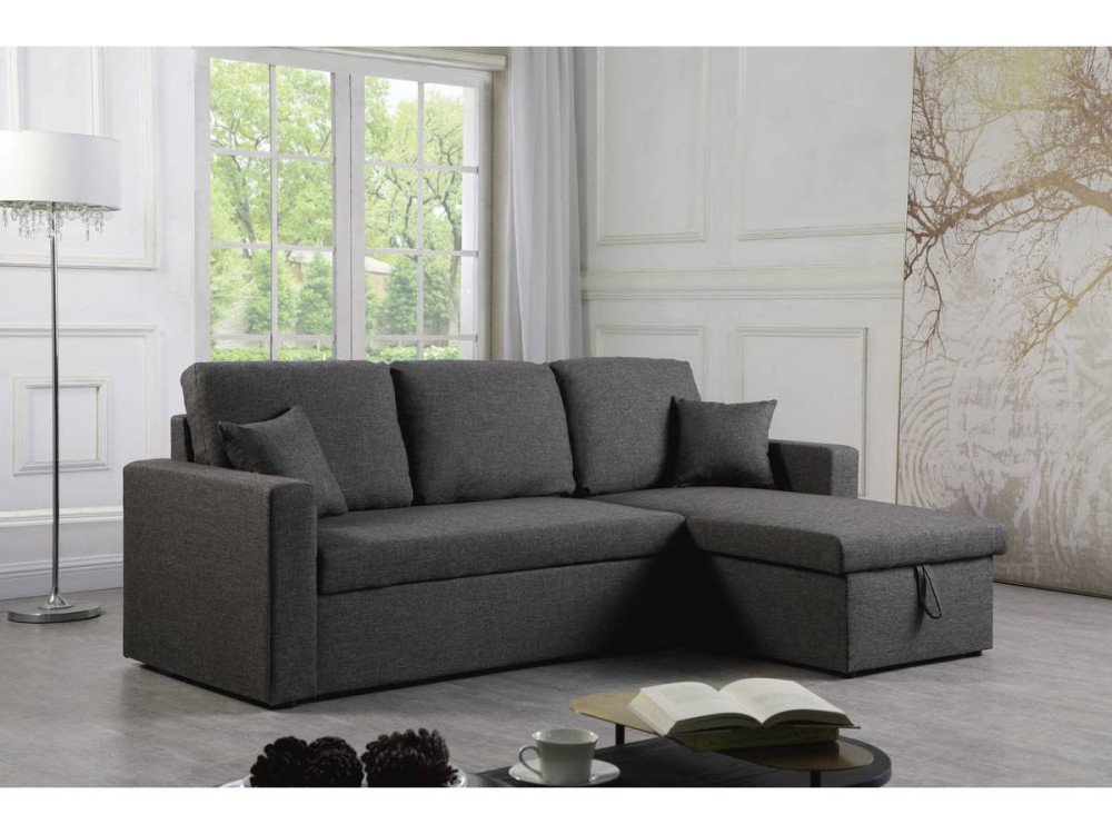 Convertible corner sofa "Alain" with storage space - 221 x 145 x 85 cm - 3 seater- Grey
