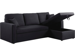 Convertible corner sofa "Alain" with storage space - 221 x 145 x 85 cm - 3 seater- Black