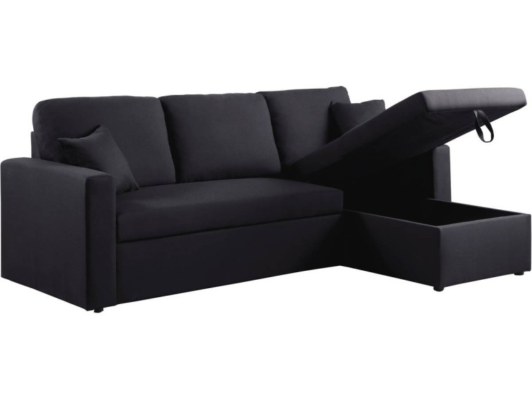 Convertible corner sofa "Alain" with storage space - 221 x 145 x 85 cm - 3 seater- Black