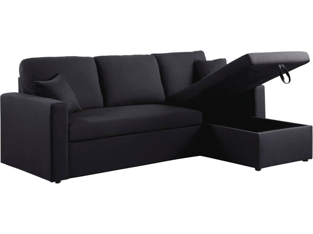 Convertible corner sofa "Alain" with storage space - 221 x 145 x 85 cm - 3 seater- Black