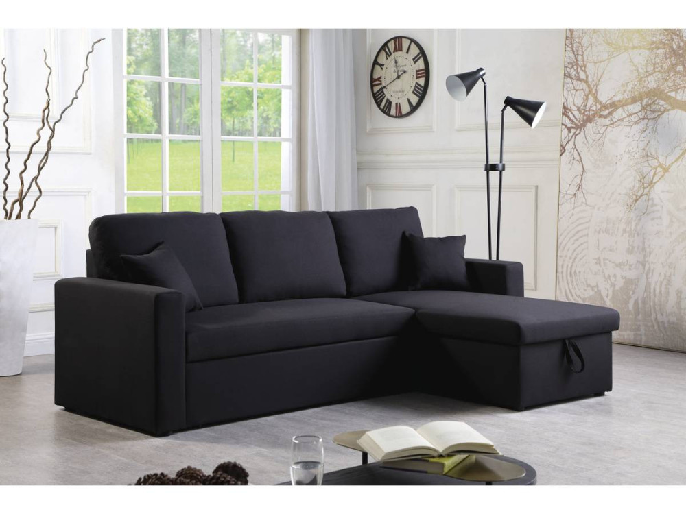 Convertible corner sofa "Alain" with storage space - 221 x 145 x 85 cm - 3 seater- Black