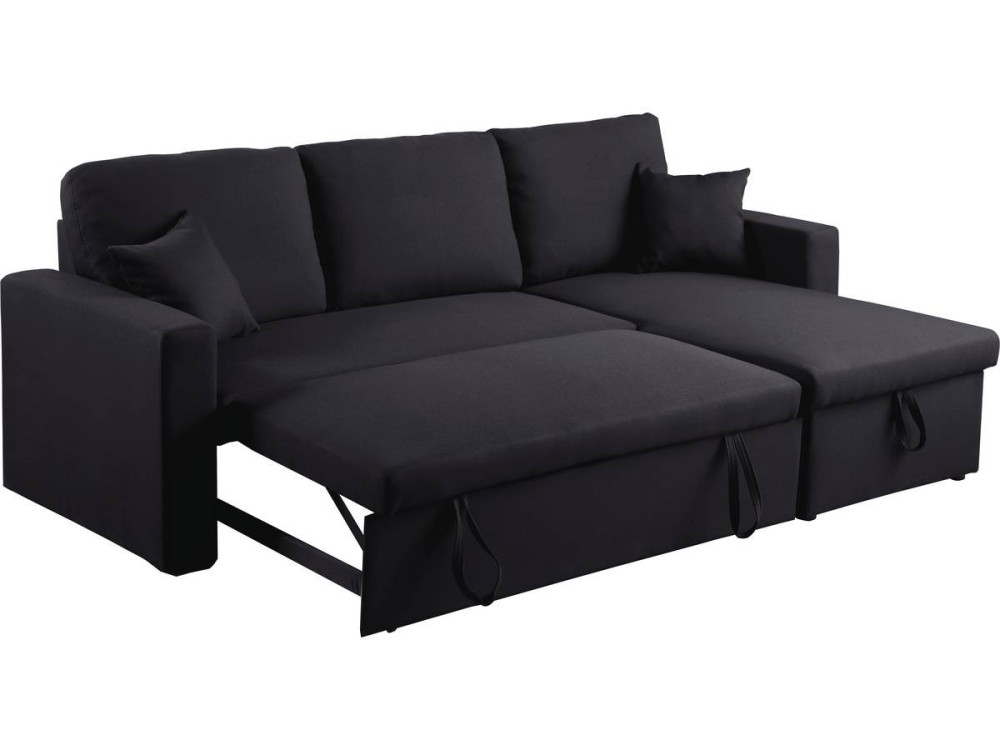 Convertible corner sofa "Alain" with storage space - 221 x 145 x 85 cm - 3 seater- Black