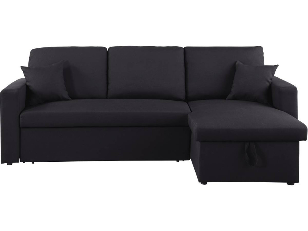 Convertible corner sofa "Alain" with storage space - 221 x 145 x 85 cm - 3 seater- Black
