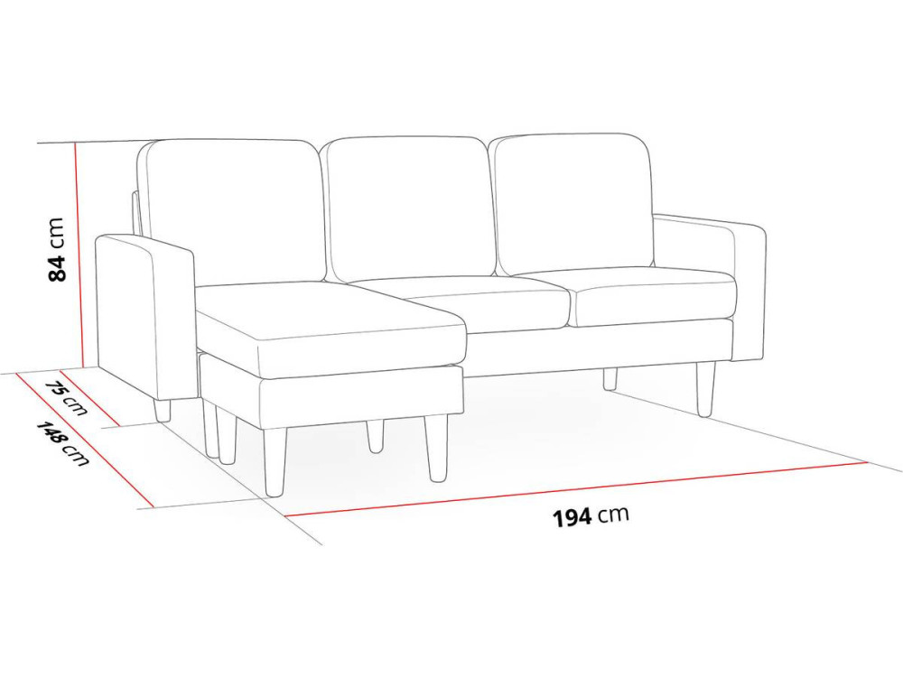 Reversible corner sofa "Gabby" in fabric - 3 seats - Light Grey