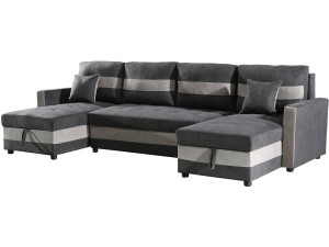 Antoine panoramic convertible sofa with storage boxes - 5 seats - Dark grey/Light grey