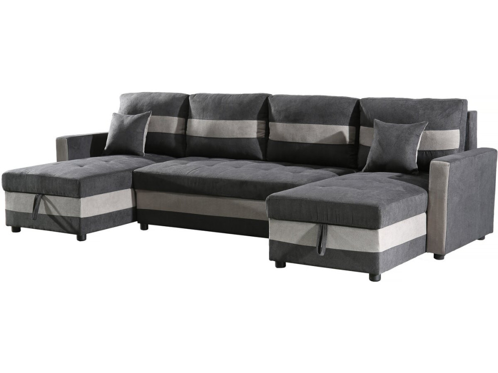 Antoine panoramic convertible sofa with storage boxes - 5 seats - Dark grey/Light grey