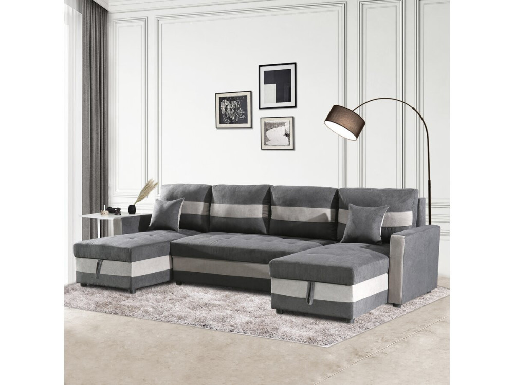 Antoine panoramic convertible sofa with storage boxes - 5 seats - Dark grey/Light grey