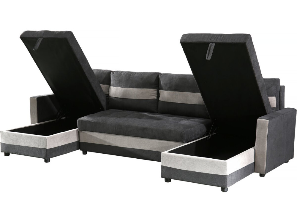 Antoine panoramic convertible sofa with storage boxes - 5 seats - Dark grey/Light grey