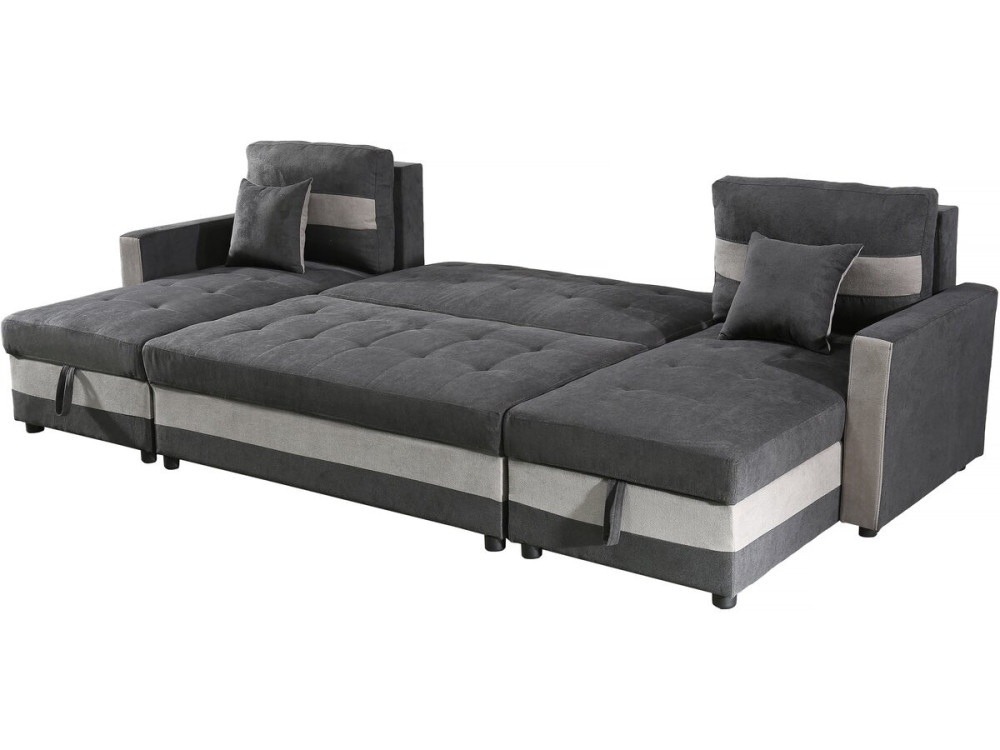 Antoine panoramic convertible sofa with storage boxes - 5 seats - Dark grey/Light grey