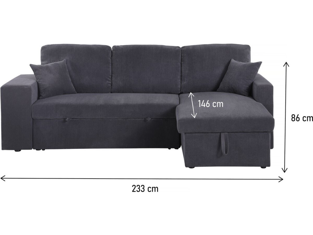 Axel" corduroy convertible/reversible corner sofa - 3 seater - Grey