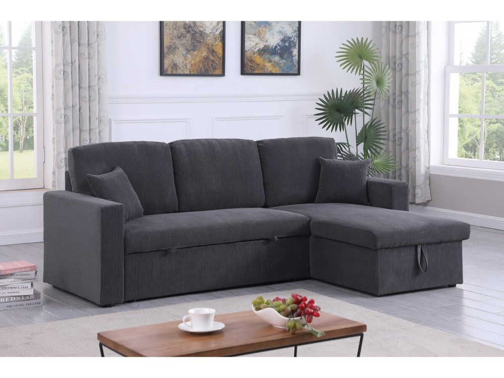 Alain convertible corduroy corner sofa - 3 seats - Grey