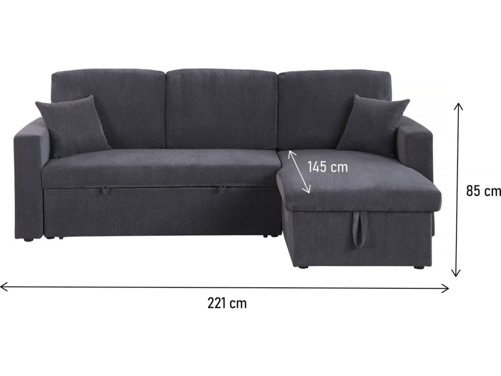 Alain convertible corduroy corner sofa - 3 seats - Grey