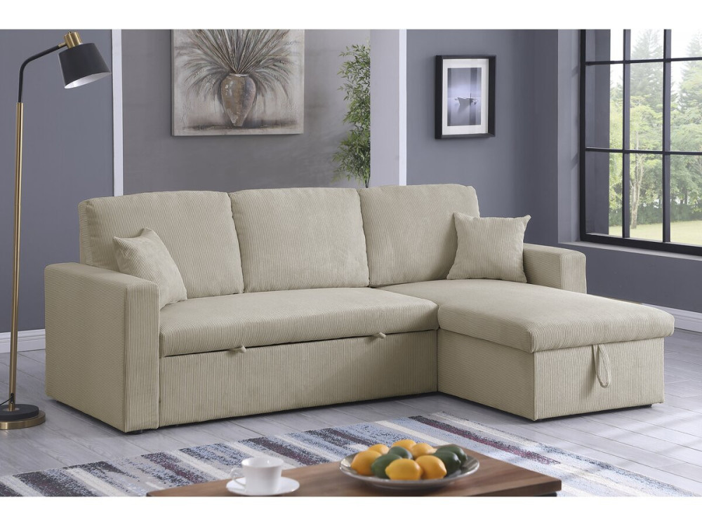 Alain convertible corduroy corner sofa - 3 seats - Beige