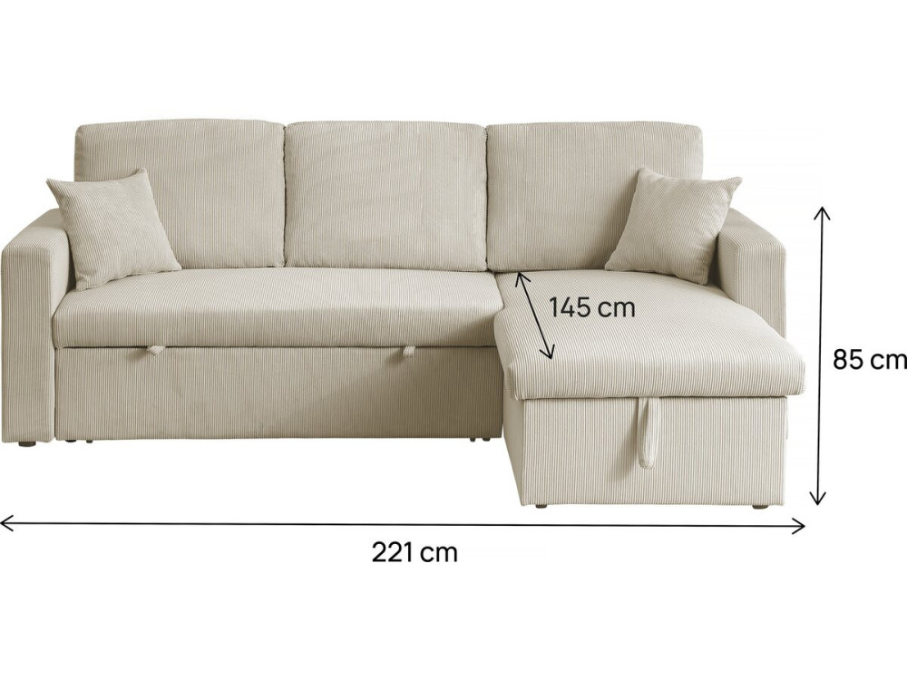 Alain convertible corduroy corner sofa - 3 seats - Beige