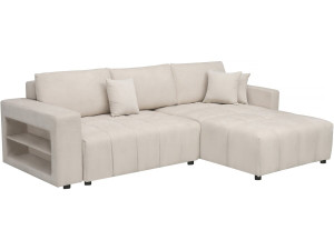3-seater chenille fabric convertible corner sofa - "Trocadero" - Cream