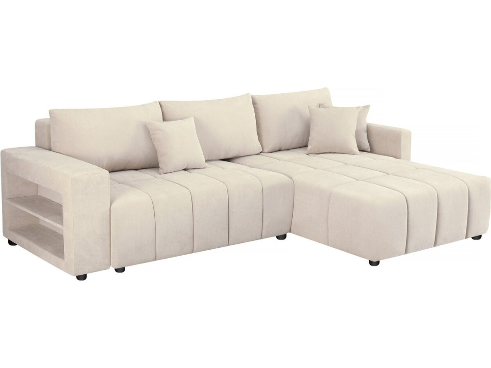 3-seater chenille fabric convertible corner sofa - "Trocadero" - Beige