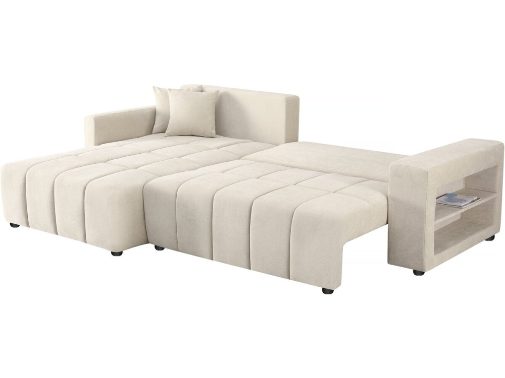 3-seater chenille fabric convertible corner sofa - "Trocadero" - Beige