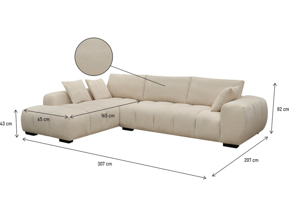 Monceau fabric corner sofa - 3 seats - Beige