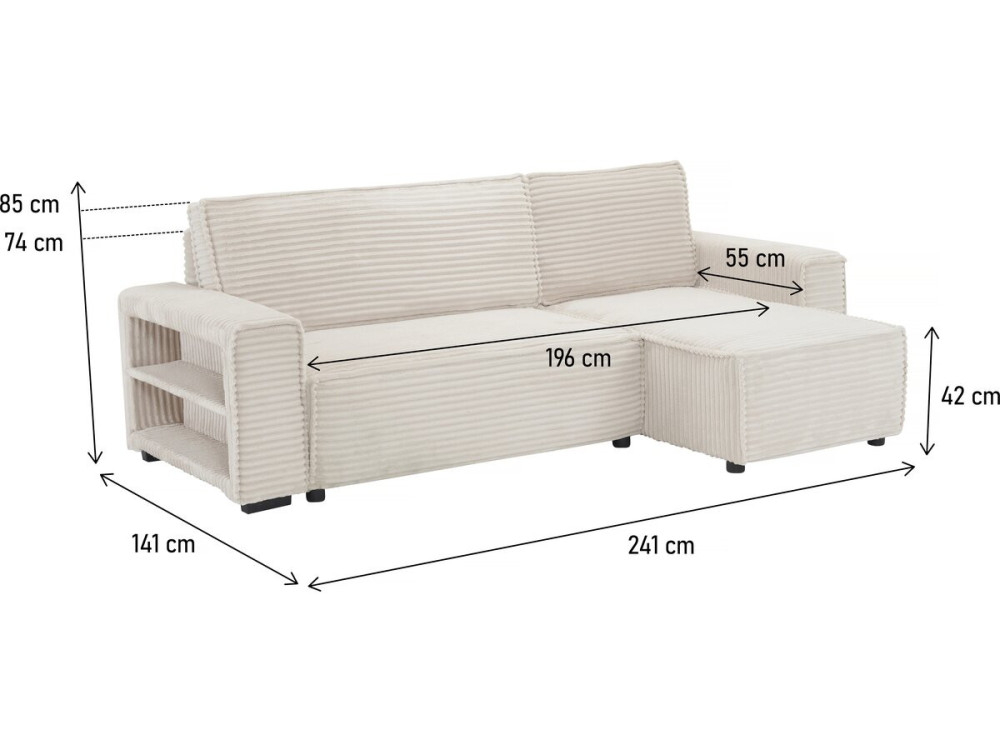 Opera corduroy corner sofa - 3 seater - Beige