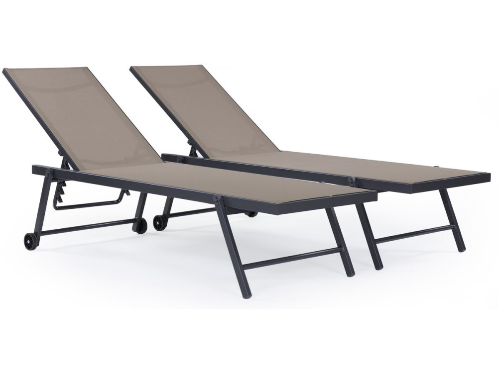 Set of 2 Textile and aluminium "Jolia" sunbaths - Phoenix - Taupe