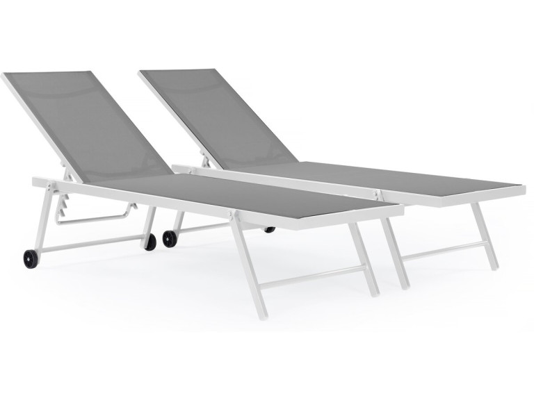 Set of 2 textilene and aluminium sunbeds "Jolia" - Phoenix - Grey / White