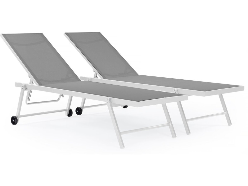 Set of 2 textilene and aluminium sunbeds "Jolia" - Phoenix - Grey / White
