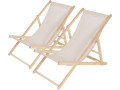 Set of 2 "Chilienne" wooden deckchairs - 107 x 56.5 x 81 cm - Red - Ecru