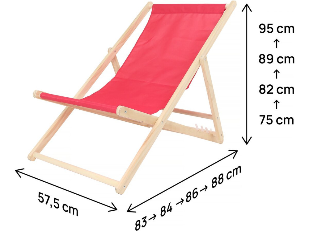 Set of 2 "Chilienne" wooden deckchairs - 107 x 56.5 x 81 cm - Red