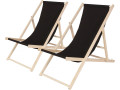 Set of 2 "Chilienne" wooden deckchairs - 107 x 56.5 x 81 cm - Red - Black