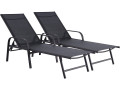 Set of 2 "Farniente" metal sun loungers - Taupe - Grey structure + Black canvas